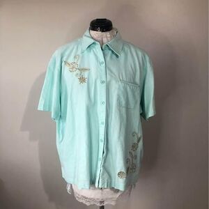 2X Blouse Erika Linen blend Button Up Blouse Embroidery on Front GG15